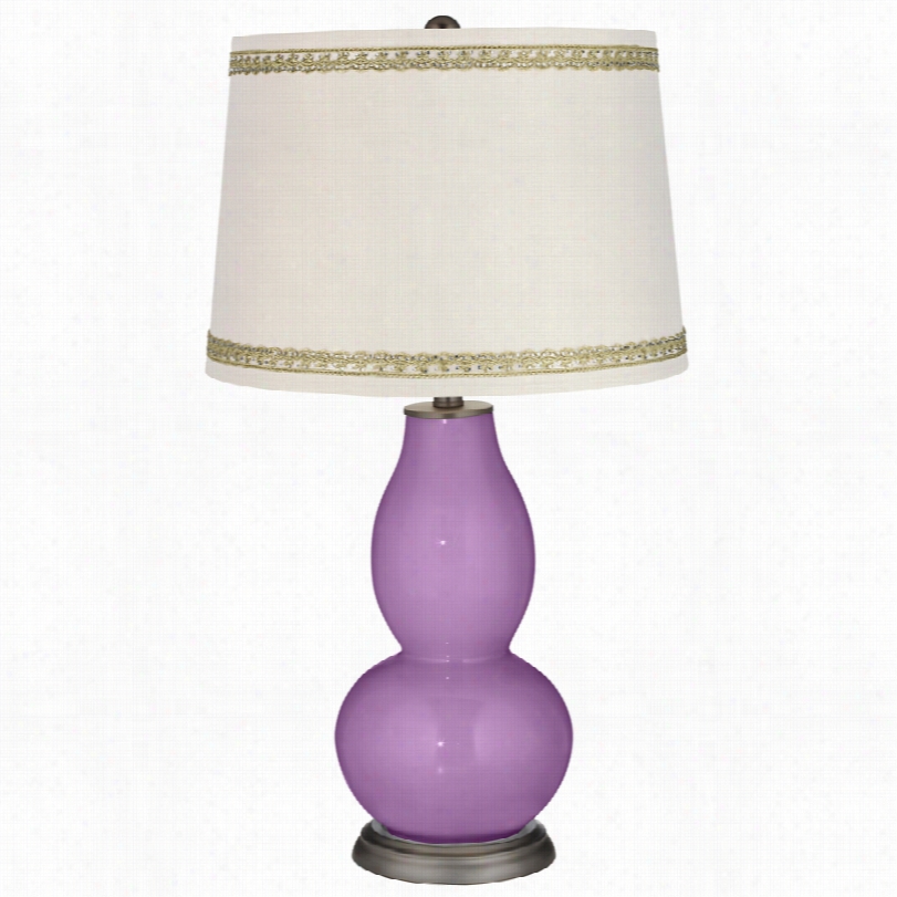 Contemporary African Violet Double Gourd Table Lamp With Rhinestone Lace Trim