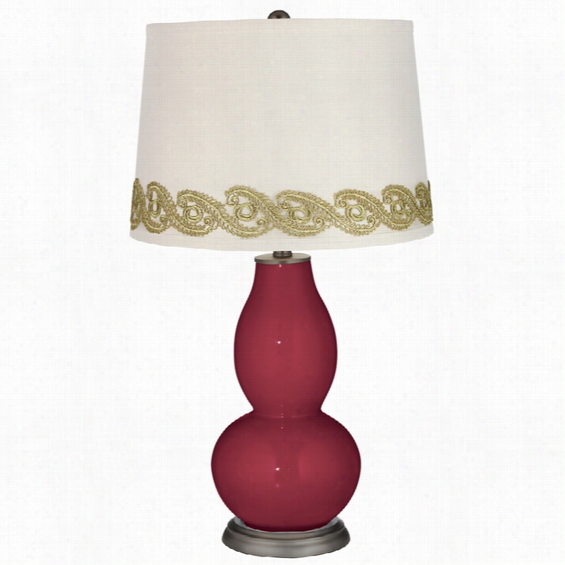 Contemporary Antique Red Double Gourd Table Lamp With Vine Lace Trim