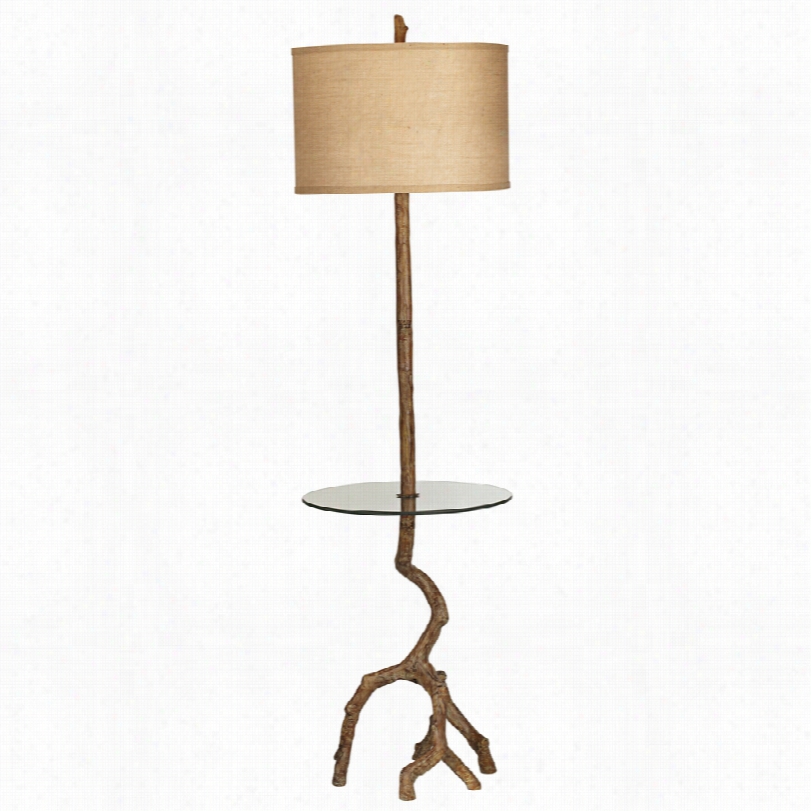 Contempoorary Beachwood Floor Lamp With Glass Tray Table