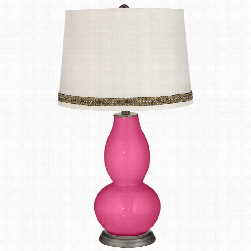 Contemporary Blossom Pink Double Gourd Table Lamp With Wave Braid Trim