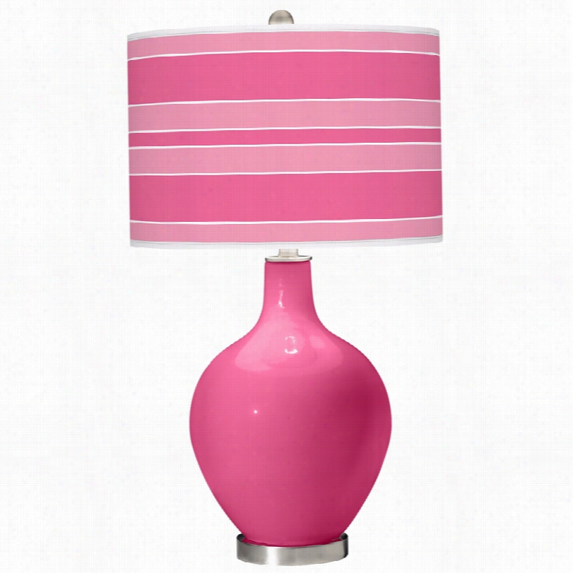 Contemporaryy Blossom Pinkk Steel With Bold Stripe Shade Ovo Tanle Lamp