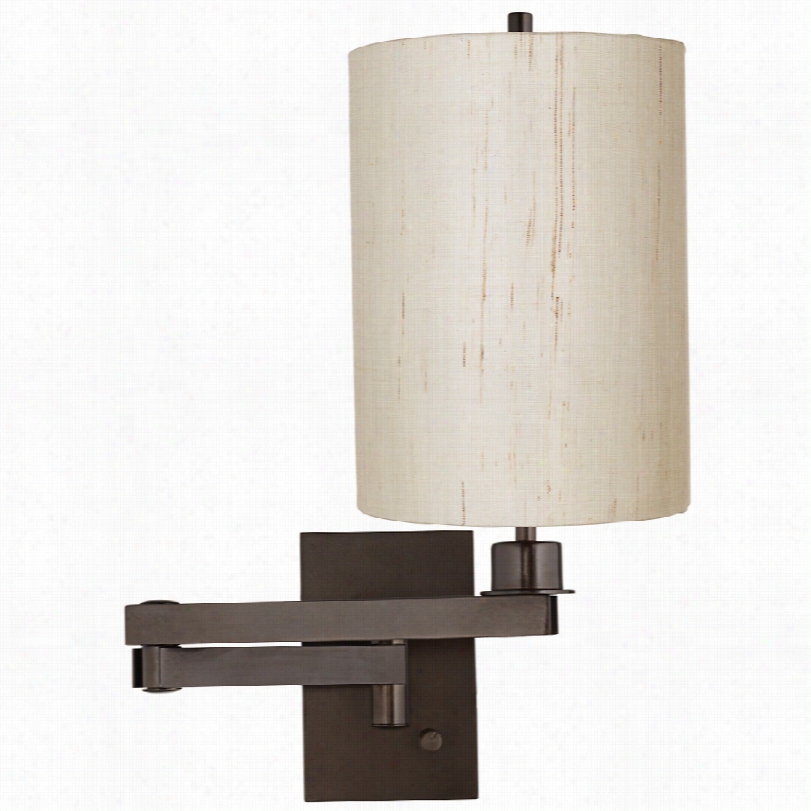 Contmeporary Bronze With Ivory Linen Drum Cylinder Swing Arm Wall Lamp