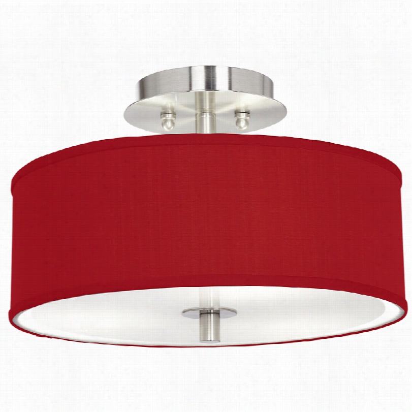 Contemporary Brushed Steel With China Red 14-inch-w Ceiling Illumine