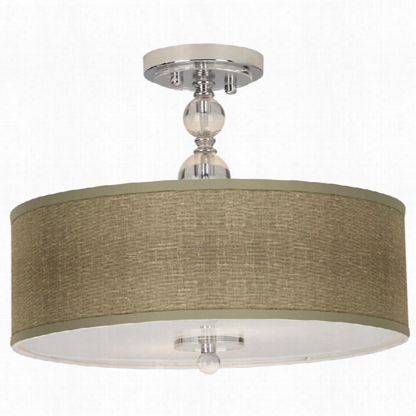 Contemporary Burlap Priint 16-inch-w Semi-flush Ceiling Light