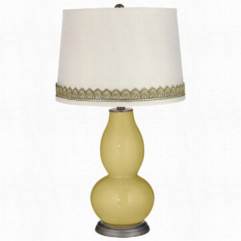 Contemporary Butter Up Double Gourd Table Lamp With Scallop Lace Trim