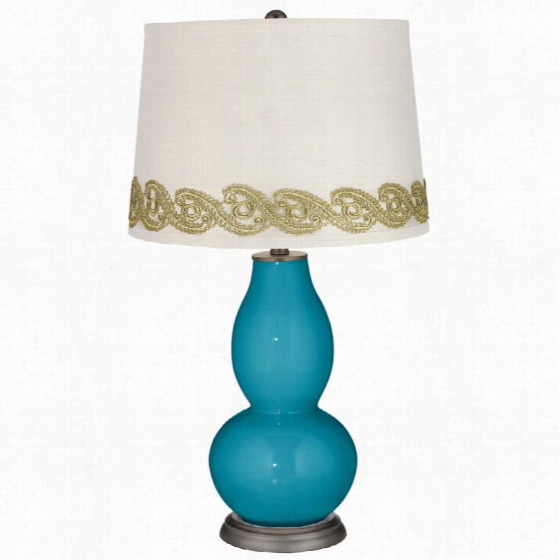 Contemporary Caribbean Sea Double Gourd Table Lamp With Vine Lace Trim