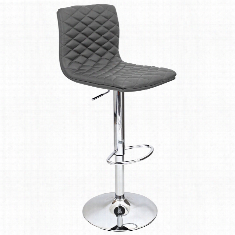 Contemp Orary Cqviar Chrome And Gry Faux Leather Adjustable Barstool