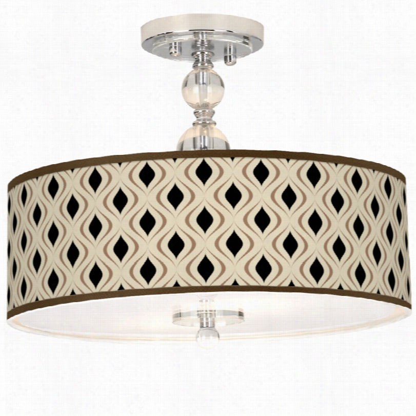 Contemporary Chrome With Gray-haired Retro Latatice Semi-flush Ceiling Light