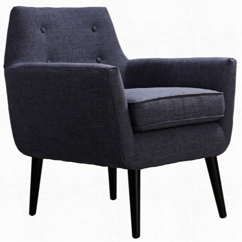 Contemporary Clyde Wood Navy Linen Armchair