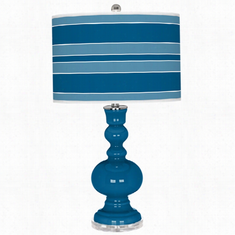 Contemporary Color More Mykonos Blue Bold Stripe  Art Shade Table Lamp