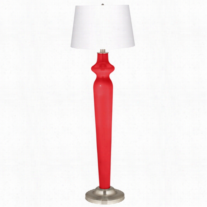 Contemporary Color Plus Poppy Red With Satin Steel Lido Floor Lamp