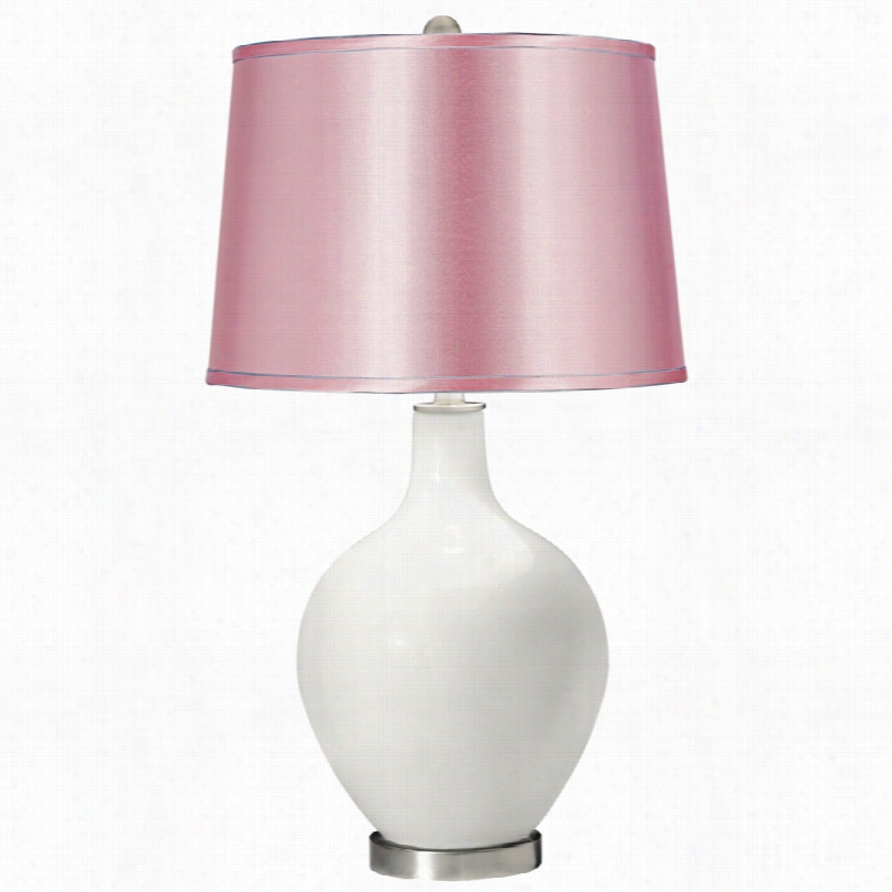 Contemporary Color Plus Satin Pale Pink Shade Winter White Ovo Table Lamp