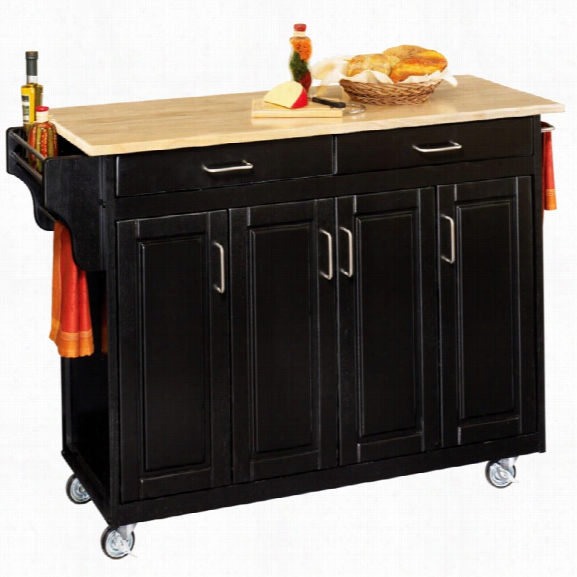 Contemporary Coolidge Naturall Wood Top Black 4-door Kitchen Cart