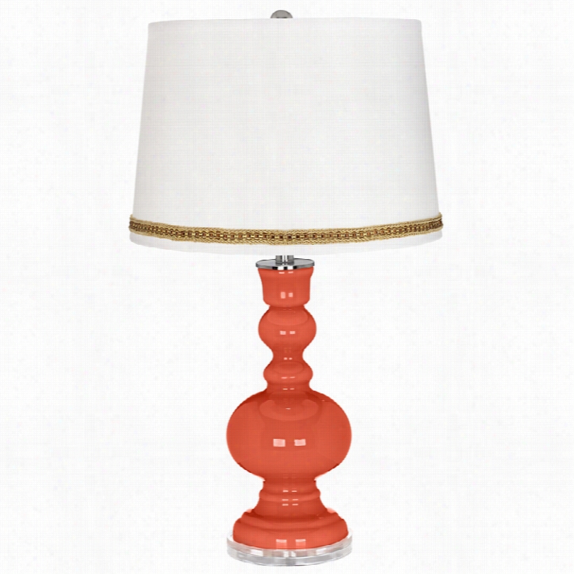 Conetmporary Daring Orange Apothecary Table Lamp Witj Braid Trim