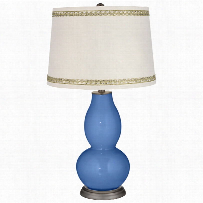 Contemporary Dazzle Doubble Gourrd Tab1e Lamp With Rhinestone Lace Trim