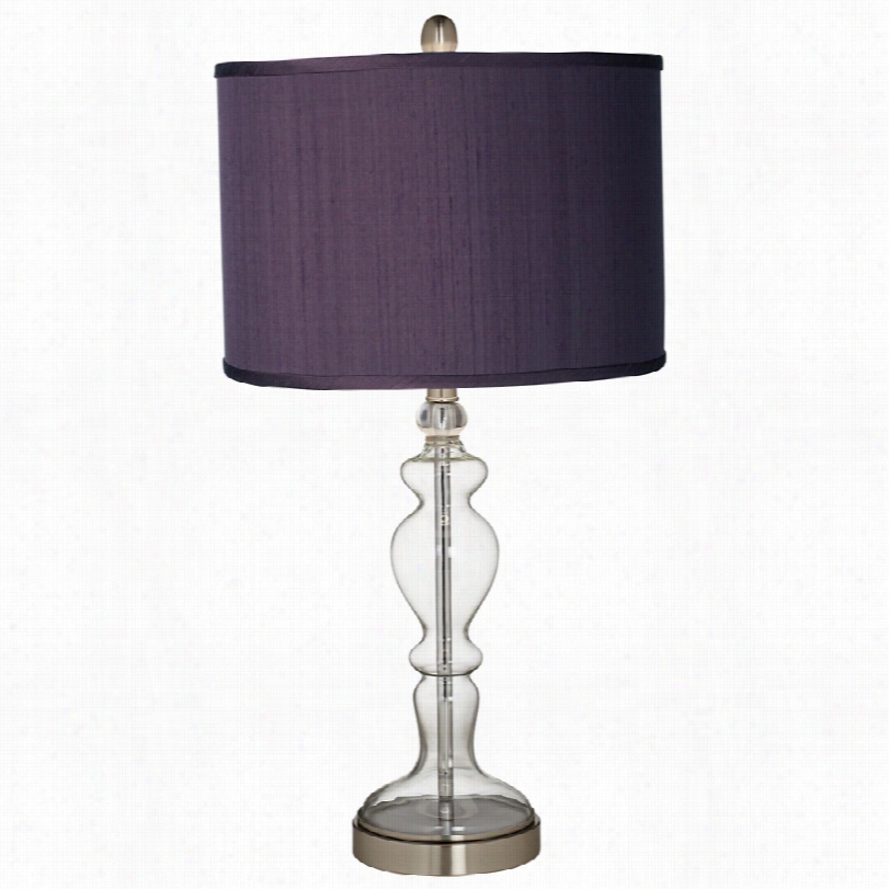 Contemporary Eggplant  Textured Silk Shade With Clear Glass Table Lamp