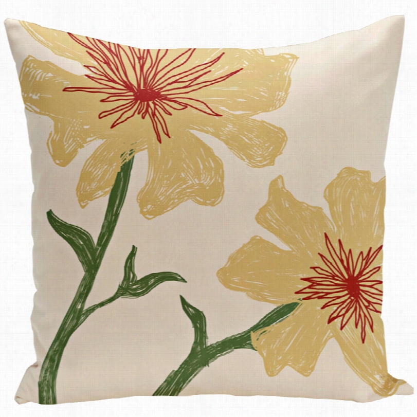 Contemporary Emperro Yellow Floral Square Outdoor Throw Pillow