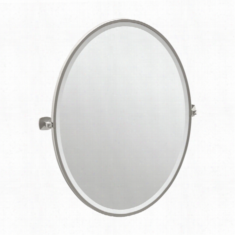 Contemporary Gatco Jewe L Satin Nickel Oval Wall Mirror-28 1/4x33