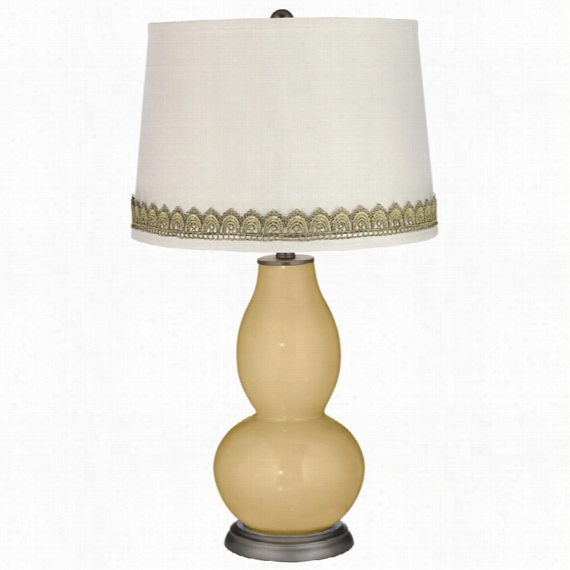 Contemporary Humble Gold Double Gourd Table Lamp With Scallop Lace Trimm