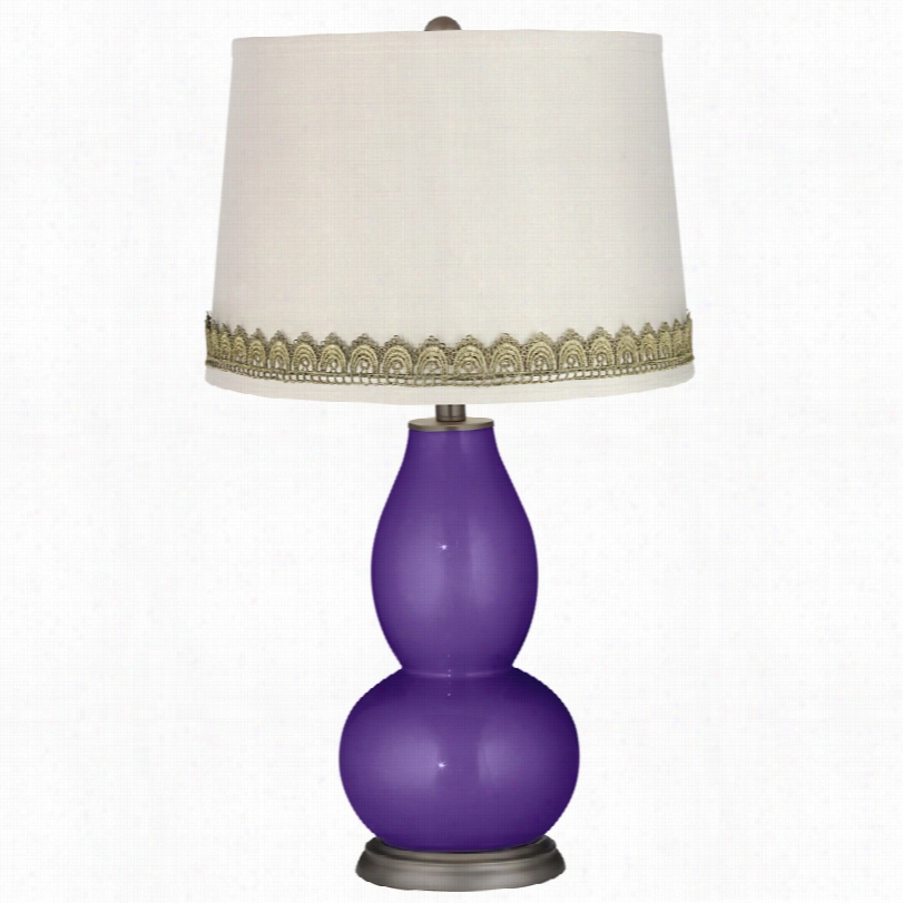 Contemporary Impperial Metallic Double Gourd Table Lamp With Scallop Lace Trim