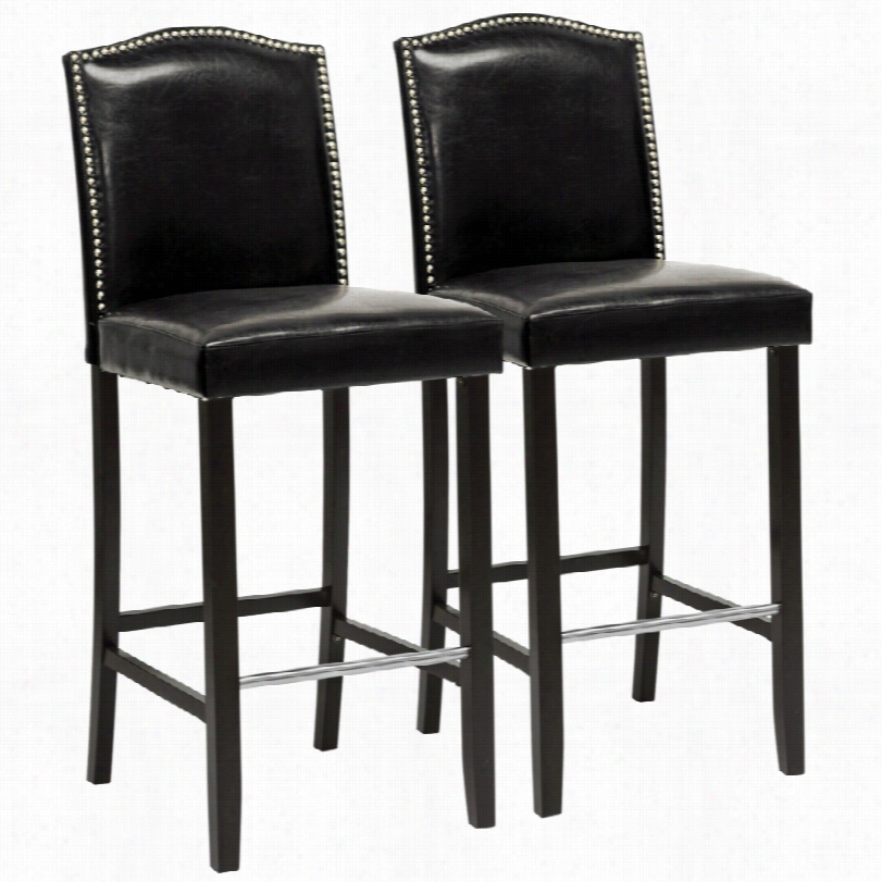 Contemporary Libra Black Faux Leather Set Of 2 Bar Stools