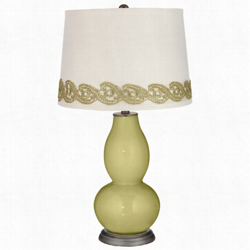 Cotemporary Linden Green Double G Ourd Table Lamp With Vine Lace Trim