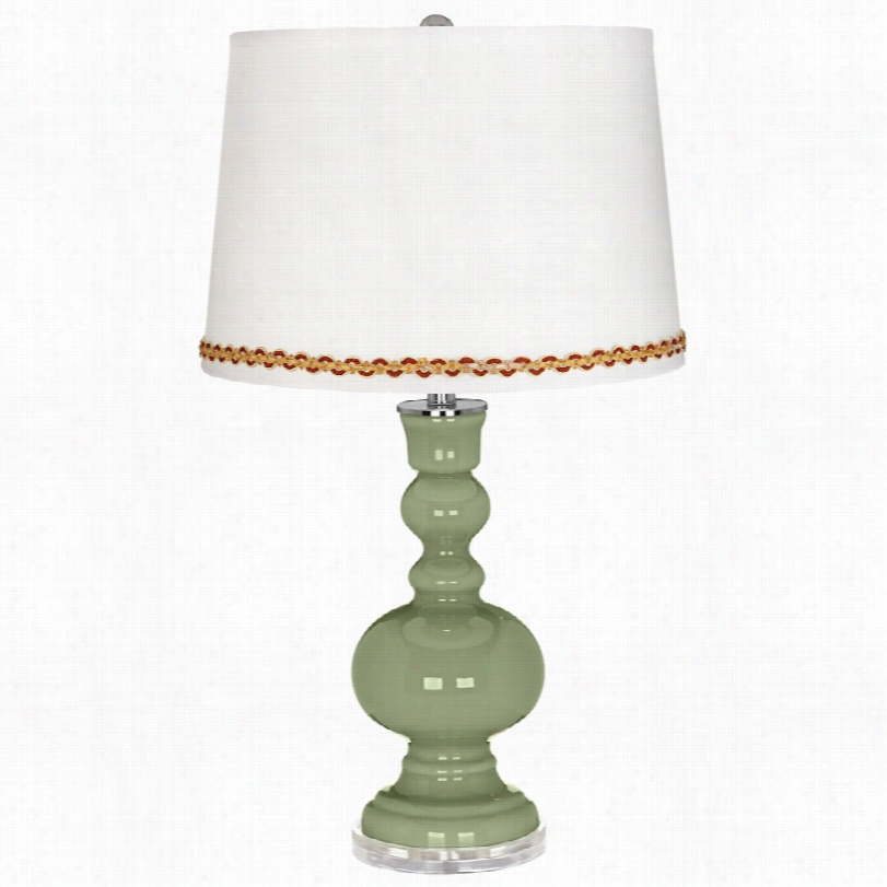 Contempoary Majolicagreen Apothceary Table Lamp With Serpentine Trim