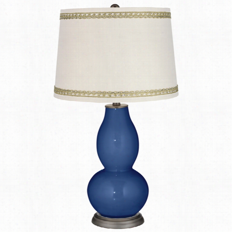 Contemporary Monaco Blue Double Gourd Table Lamp With Rhinestone Lace Trim