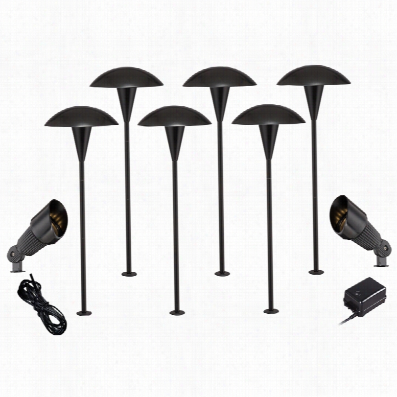 Contemporary Mushroom Black 10-piece Led Outdoor Landscape Lighting Set