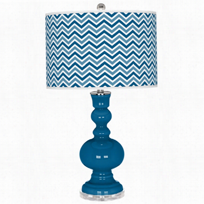 Contemporarry Mykonos Blue Narrow Zig  Zag Shade Color Plus Table Lamp