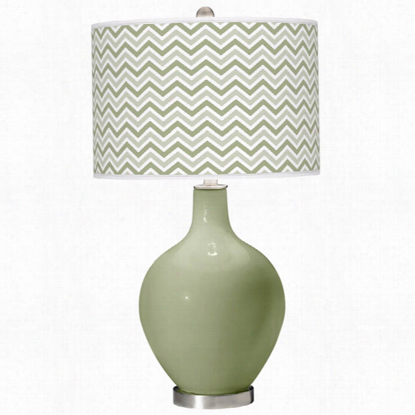 Contemporary Narrow  Zig Zag Shhade Modern Majolica Green Ovo Table Lamp