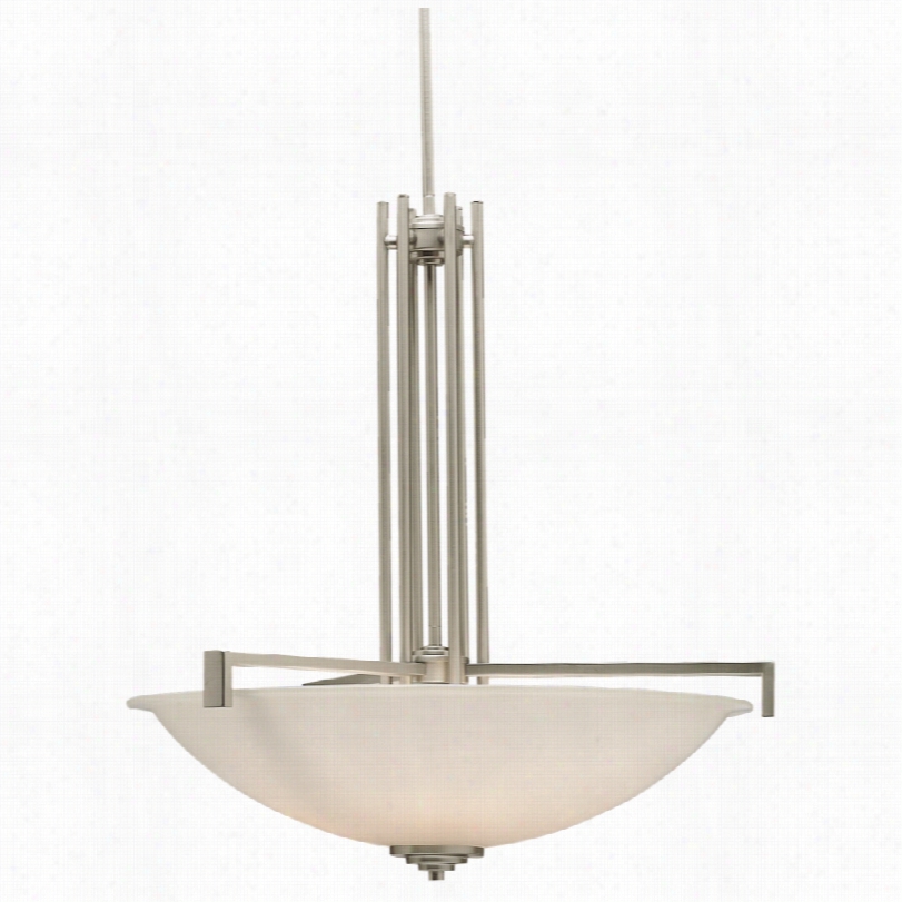 Contemporary Nickel With White Etchd Glass Kichler Pendant Chandelier