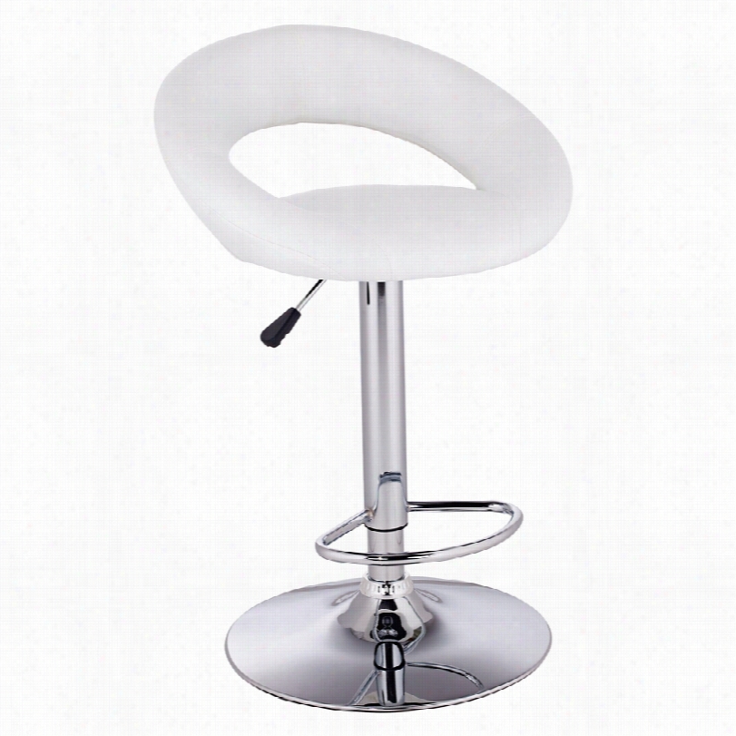 Contemporary Orbit Chrome With White Faux Leather  Adjustable Bar Stool