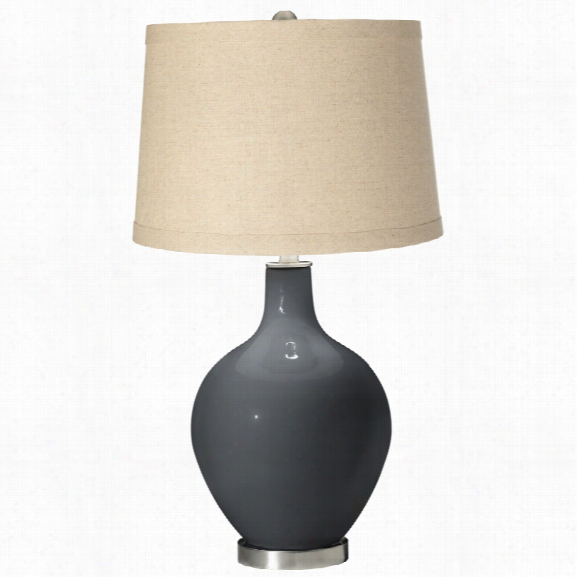 Contemporary Ovo Black Of Night Glass With Steel Complexion Plus Table Lamp