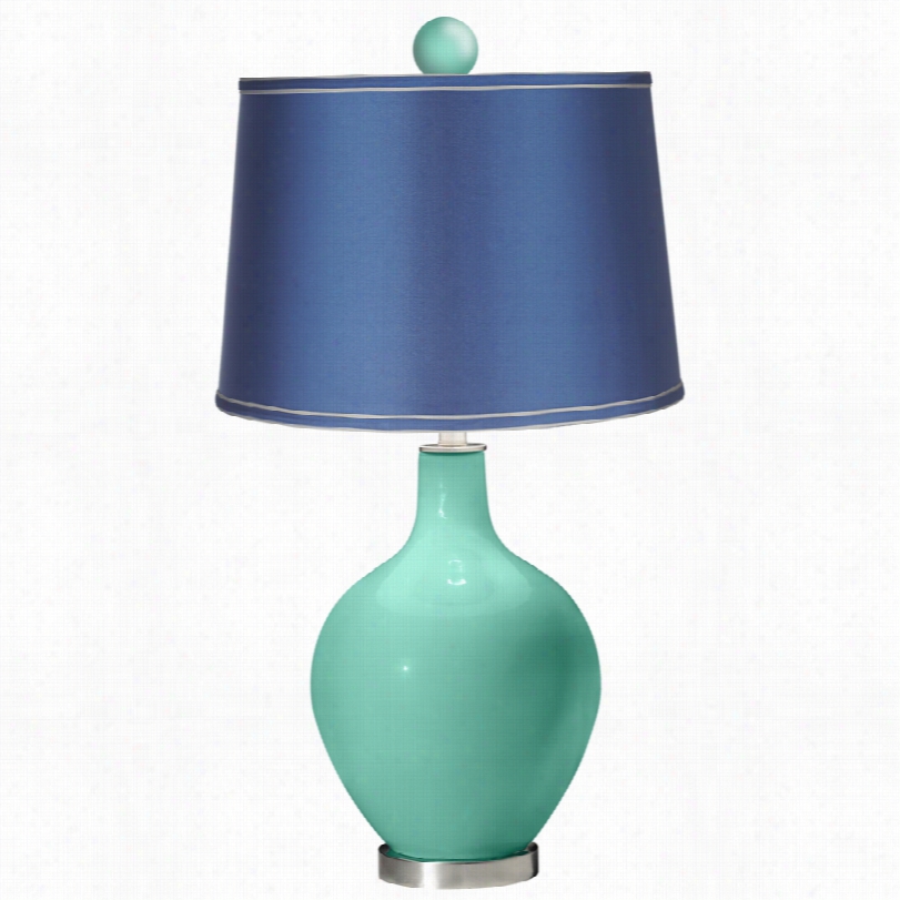 Contemporary Ovo Satin Blue Shade Color Plus Table Lamp Wigh Color Finiall