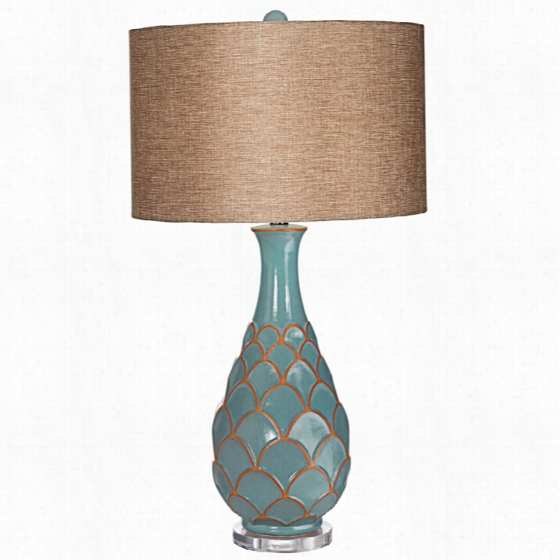 Contemporary Pacific Fan Palm Turquoise Ceramic 29 1/2-inch-h Table Lamp