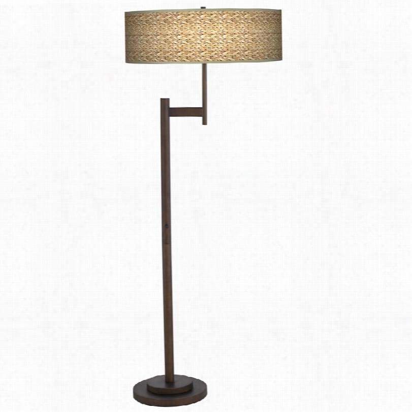 Contemporary Parker Light Blatser Seagrass Print Bronze Floor Lamp