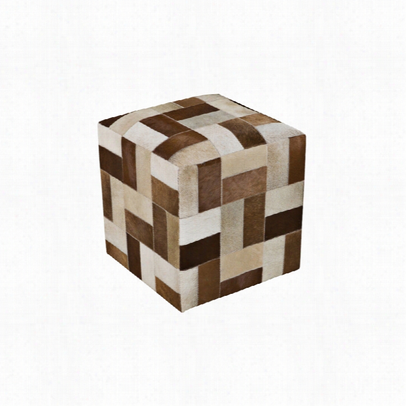 Contemporary  Patchwork French Roast Brown Leather  Surya Pouf Ottoman