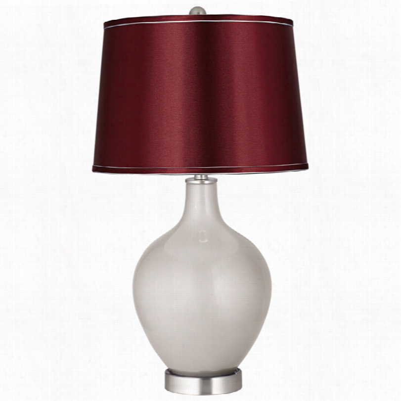 Contemporary Satin Merlot Shade Silver Lining Metallic Ovo Table Lamp