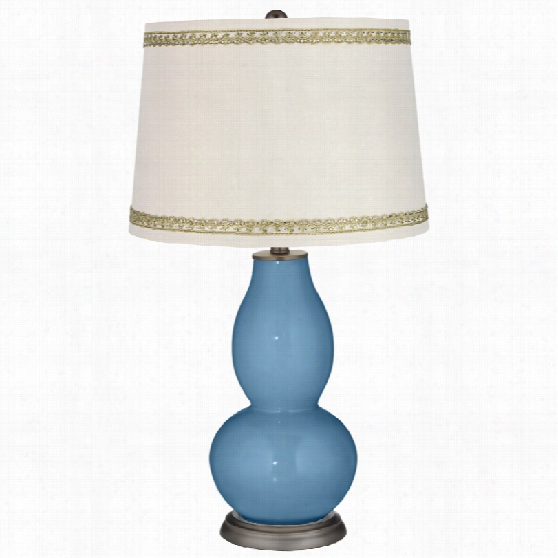 Contemporary Secure Blue Double Gourd Table Lamp With Rhinestone Lace Trim