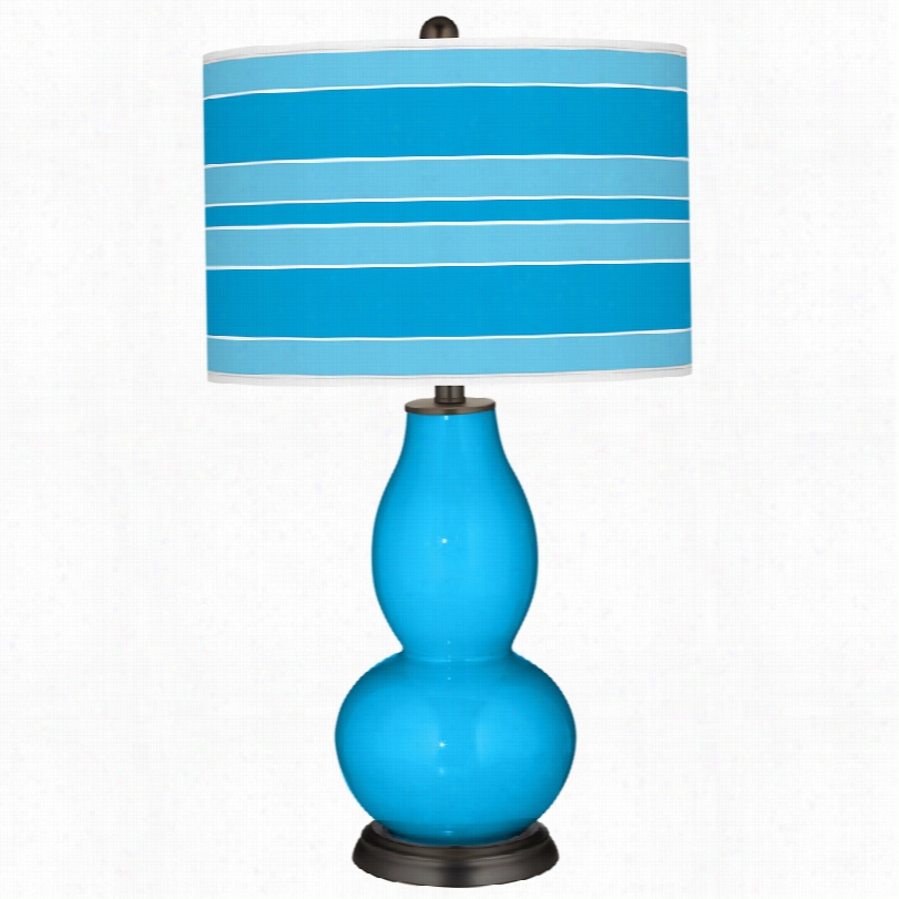 Contemporary Sky Blie With  Double Gourd Glass Color Plus Table Lamp