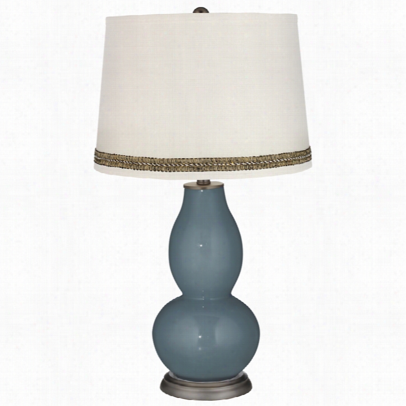 Contemporary Smoky Blue Double Gourd Table Lamp With Wave Braid Trim