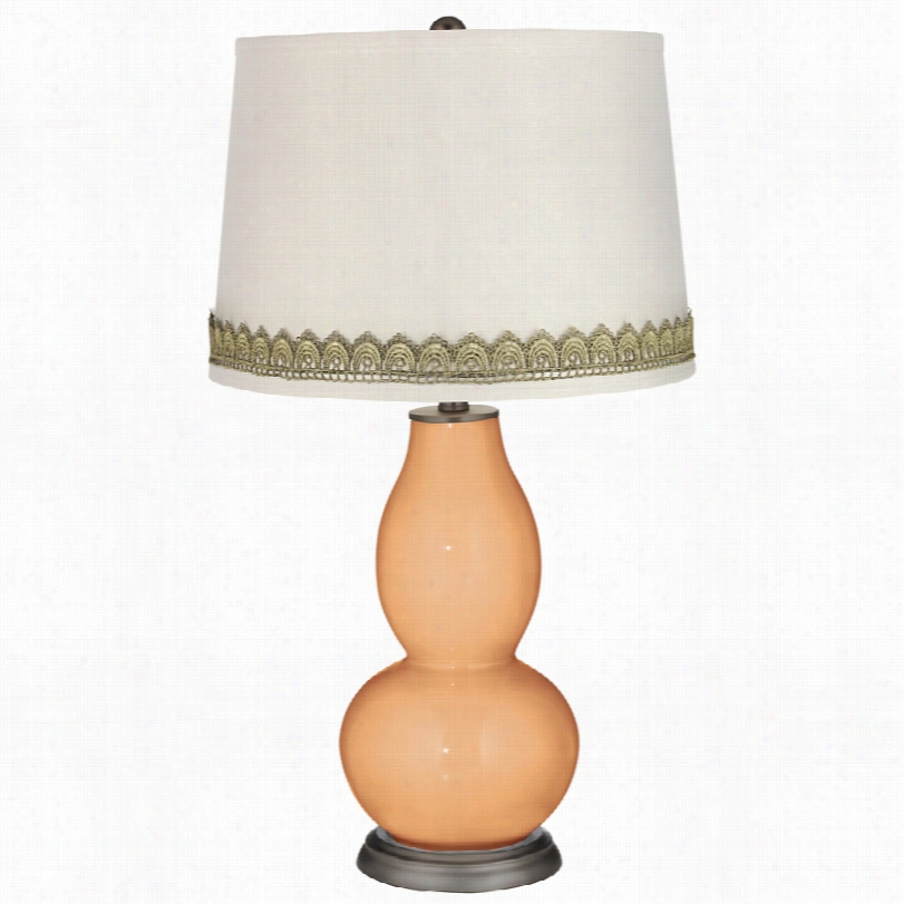 Contemporary Soft Apricot Double Gourd Tabl Lamp With Scallop Lace State