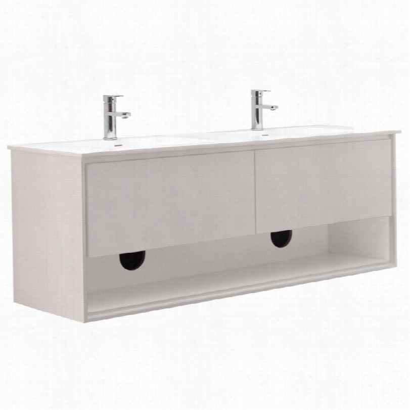 Contemporary Sonoma Modern White Top Glossy Whitw Double Sink Vanity