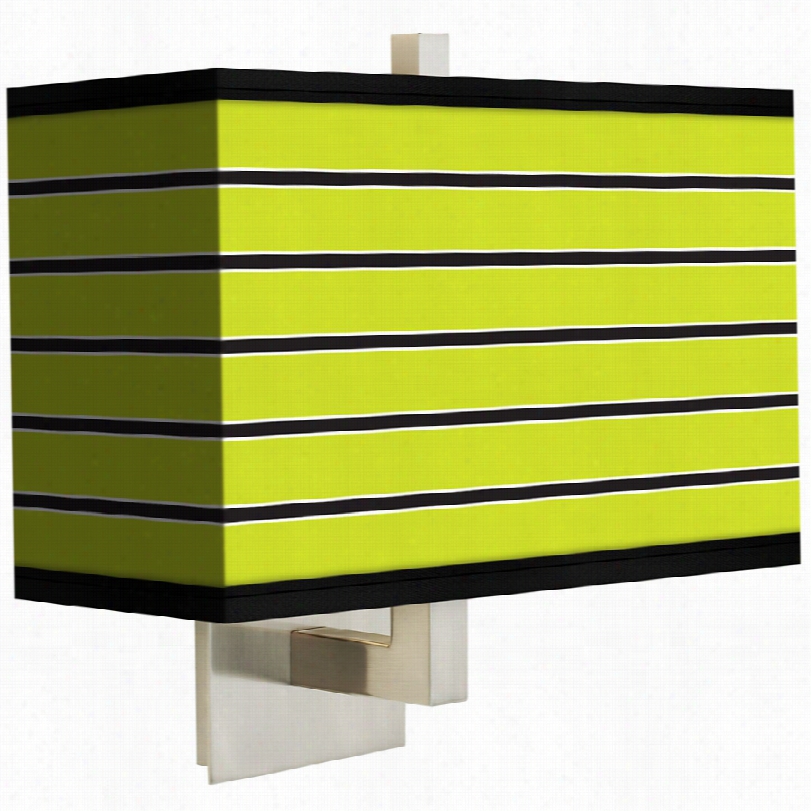 Contemporary Steel Bold Lime Green Stripe Rectangular Shade Modern Sconce