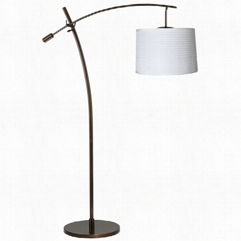 Contemporary Tara White Pleated Upon Tiger Bronze Weigh  Arc Floor Lamp