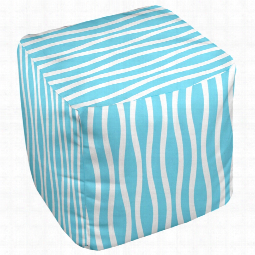 Contemporary Turquois Blue Wavy Stripe 18-inch Square Pouf Ottoman