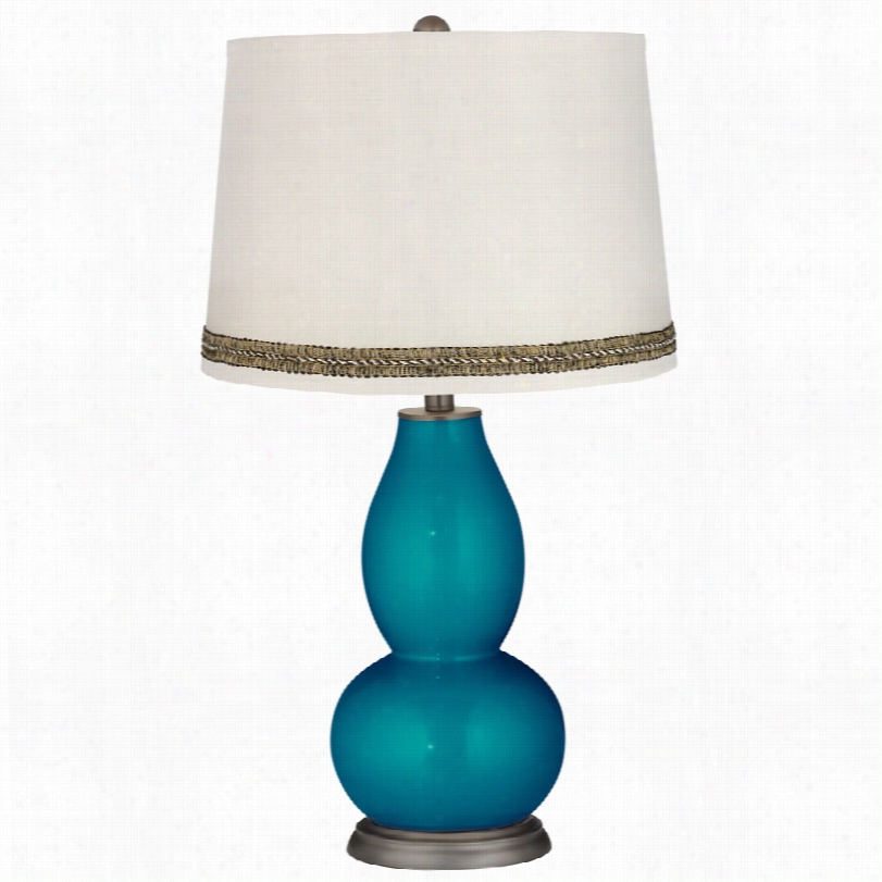 Contemporaryturquoise Metallic Double Gourd Table Lamp With Wave Braid Spruce