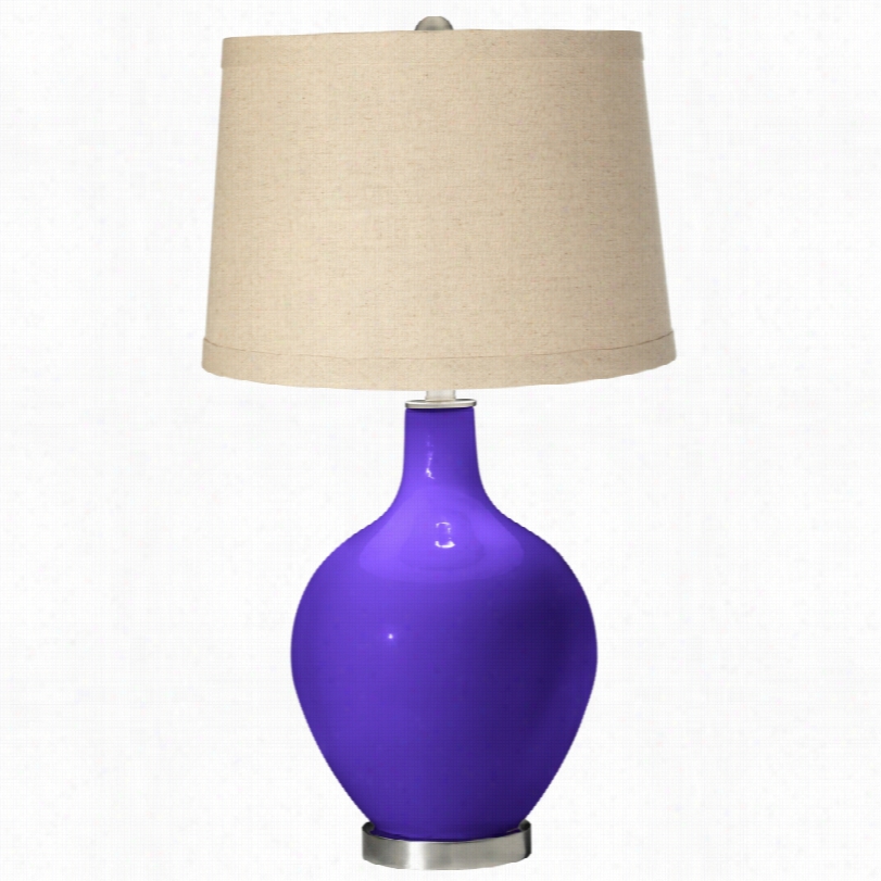 Contemporary Violet Glass Through   Oatmeal Linen Ovo C Olor + Plus Table Lamp