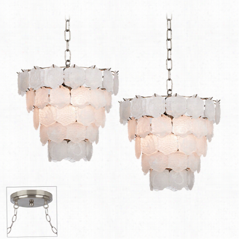 Contemporrary White Glass Chip 7-inch-w Double Multi L Ight Pendant